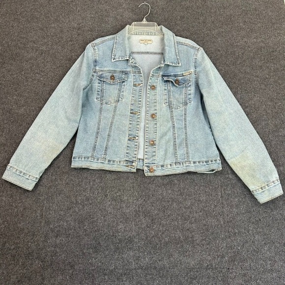 Max Studio Jackets & Blazers - Max Studio Women's Jean Jacket Blue Distressed Stretch Y2K Grunge Streetwear - L